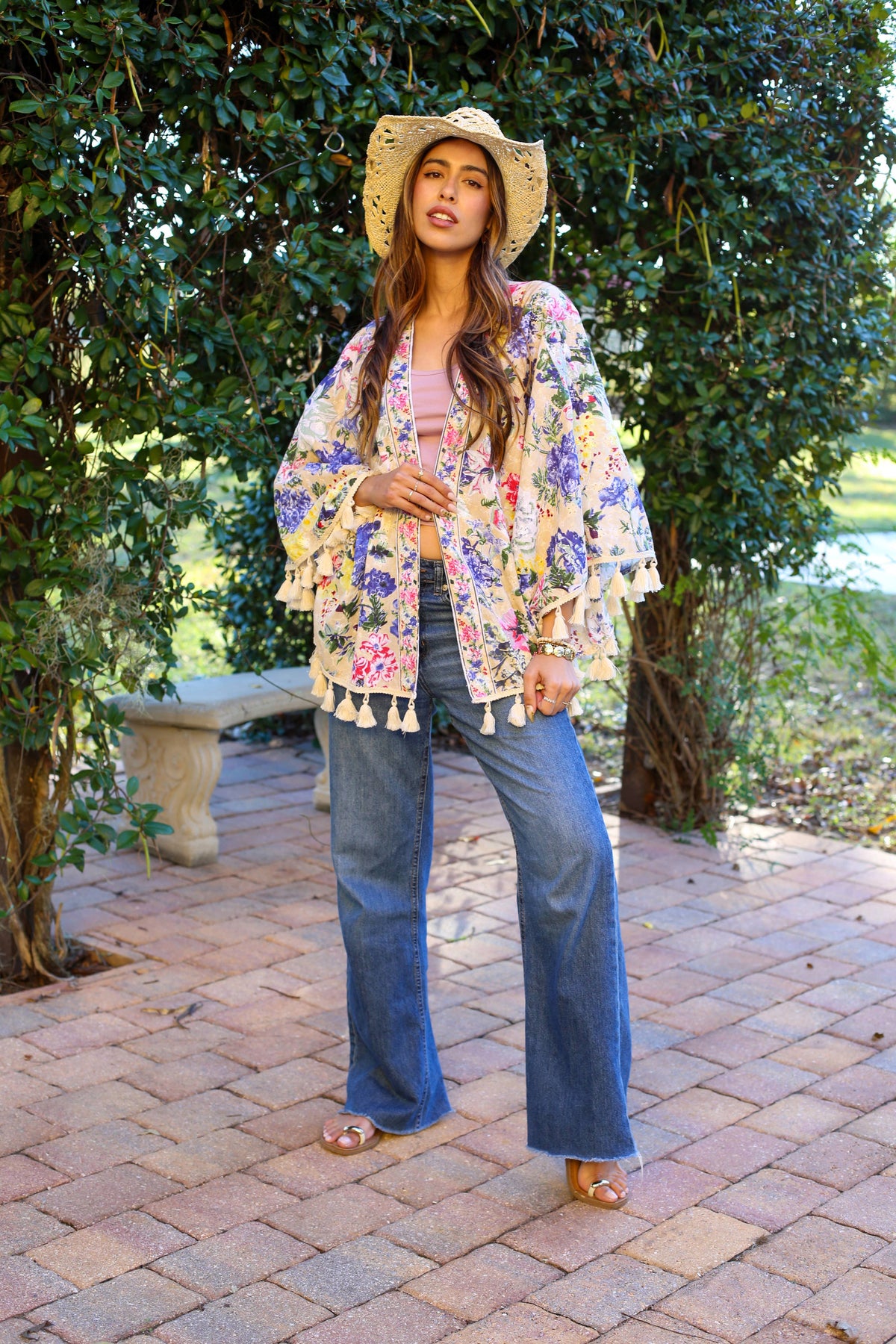 Painted Petals Tassel Kimono