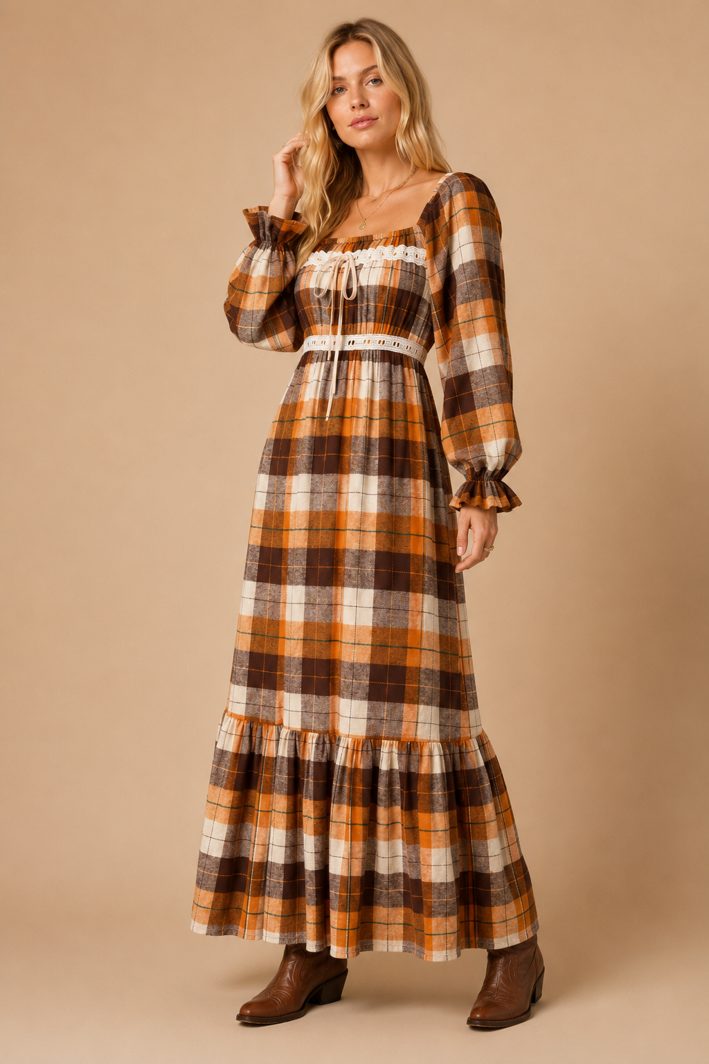 Harvest Plaid Maxi Dress