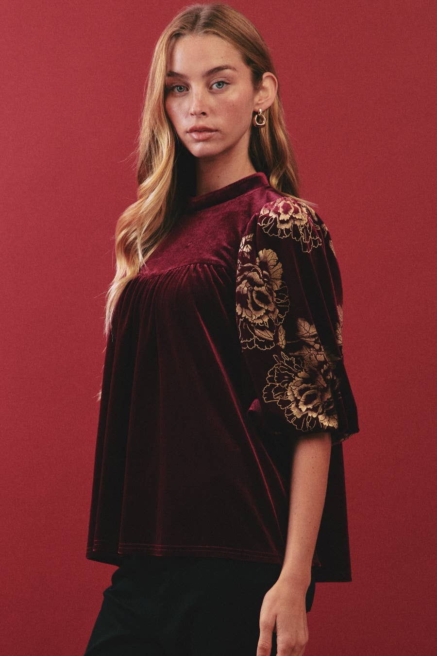 Burgundy Bloom Velvet Blouse