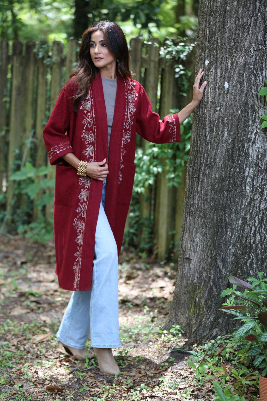 Embroidered Wool Red Maroon Jacket