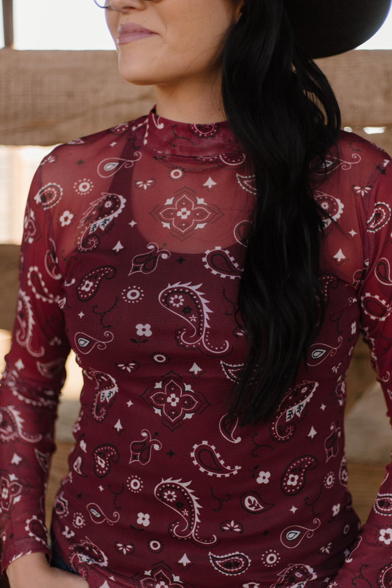 Bandana Babe Maroon Mesh Top