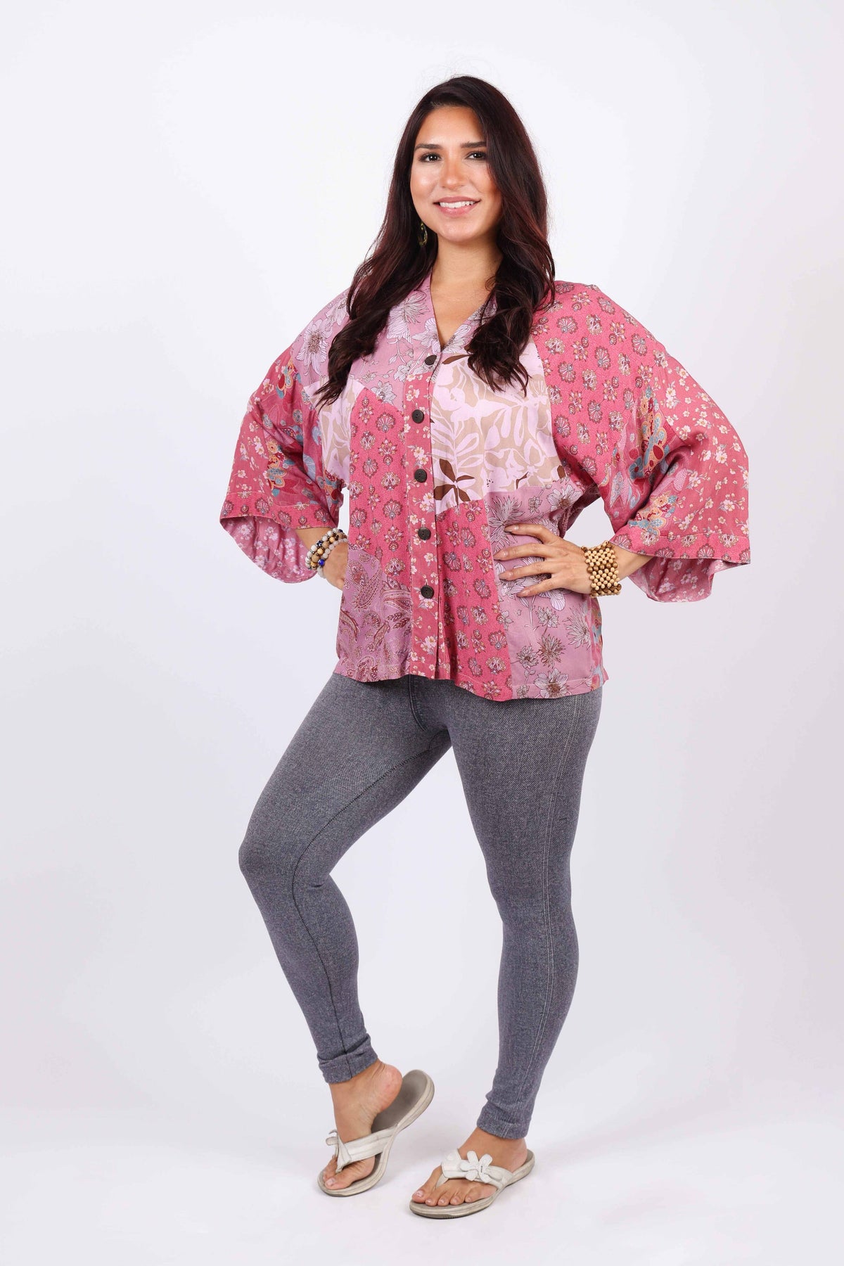 Patchwork Kimono Top: Pink Flora Aura