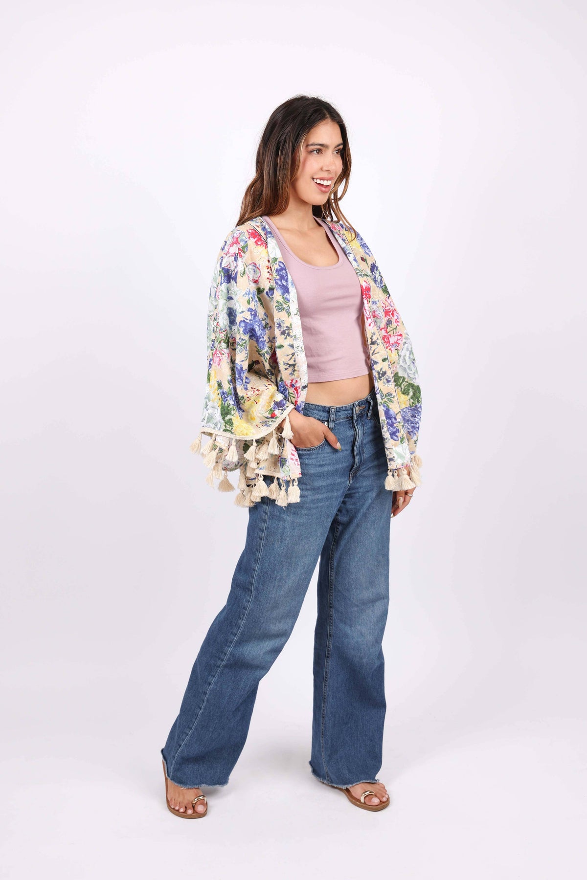 Painted Petals Tassel Kimono