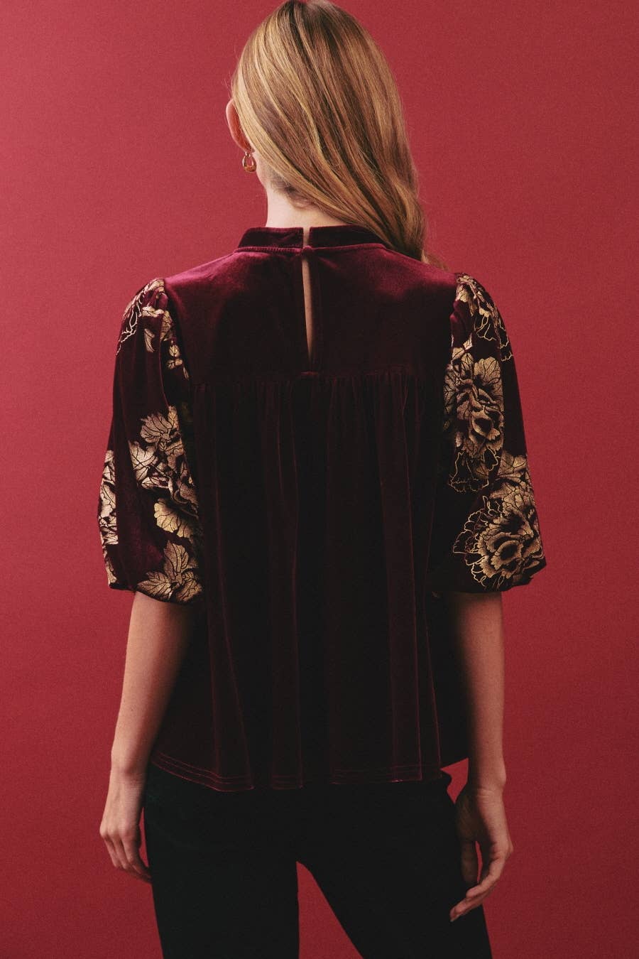 Burgundy Bloom Velvet Blouse