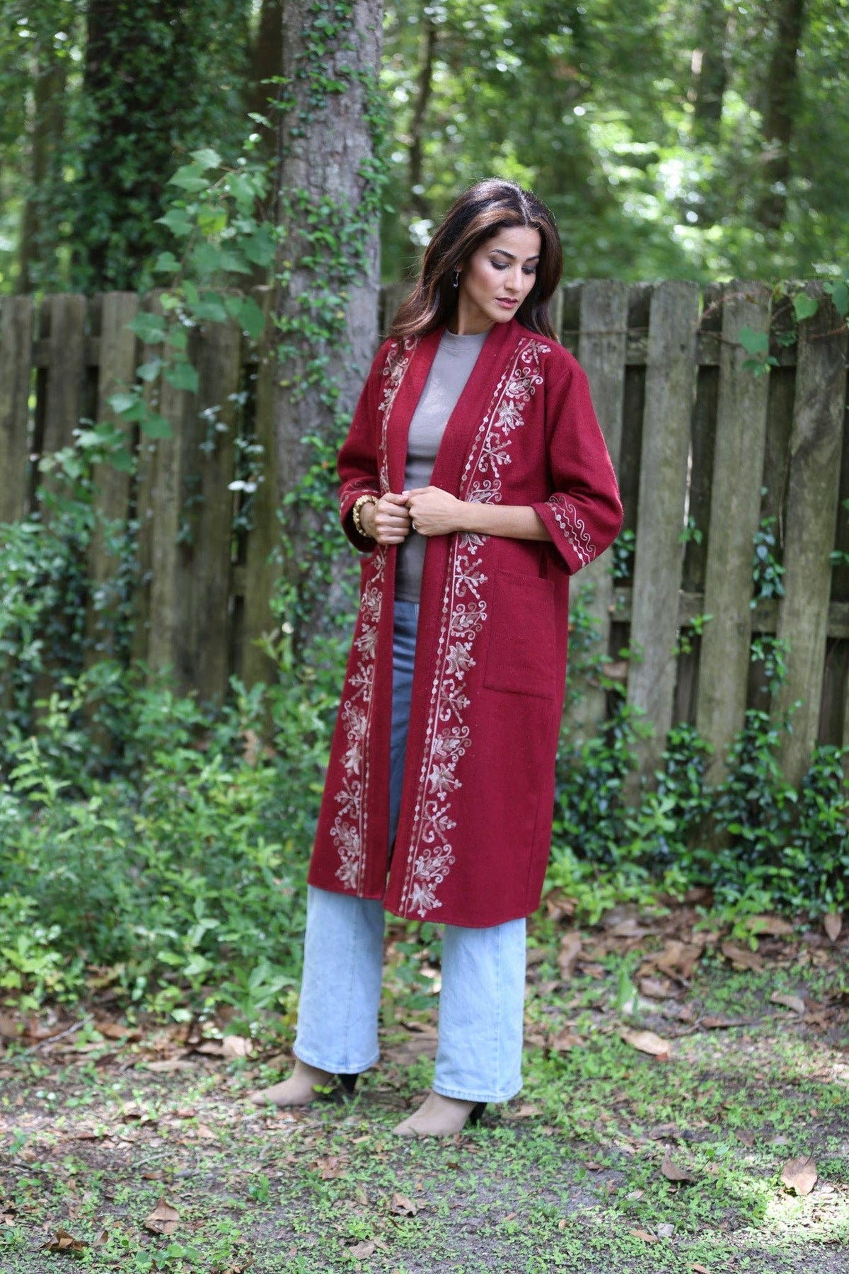 Embroidered Wool Red Maroon Jacket