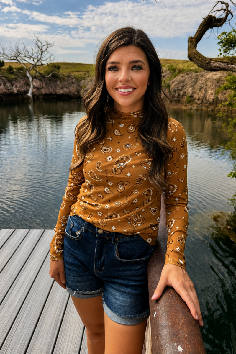 Bandana Babe Mustard Mesh Top