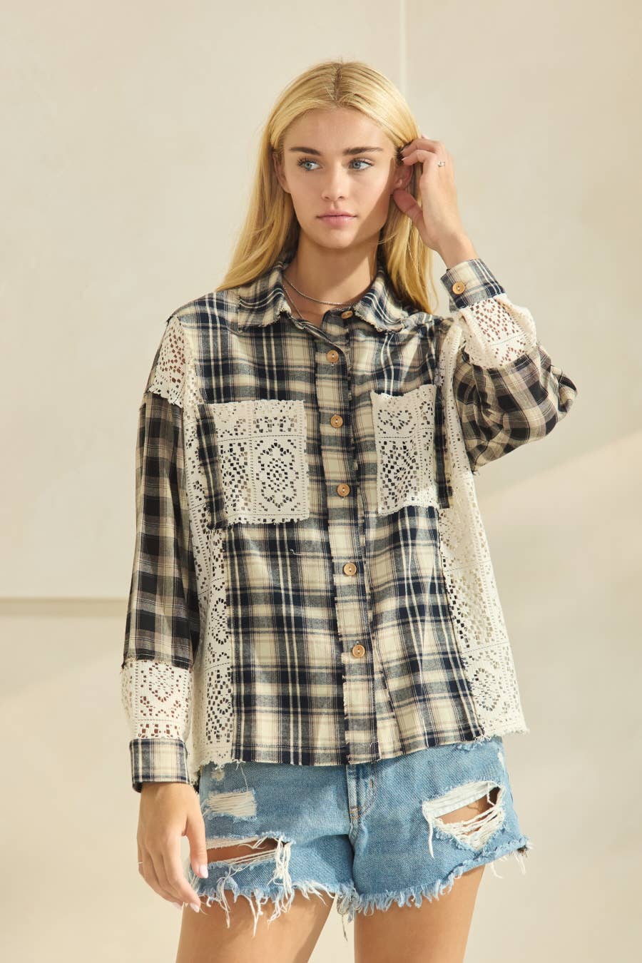 Top ~ Prairie Lace Plaid