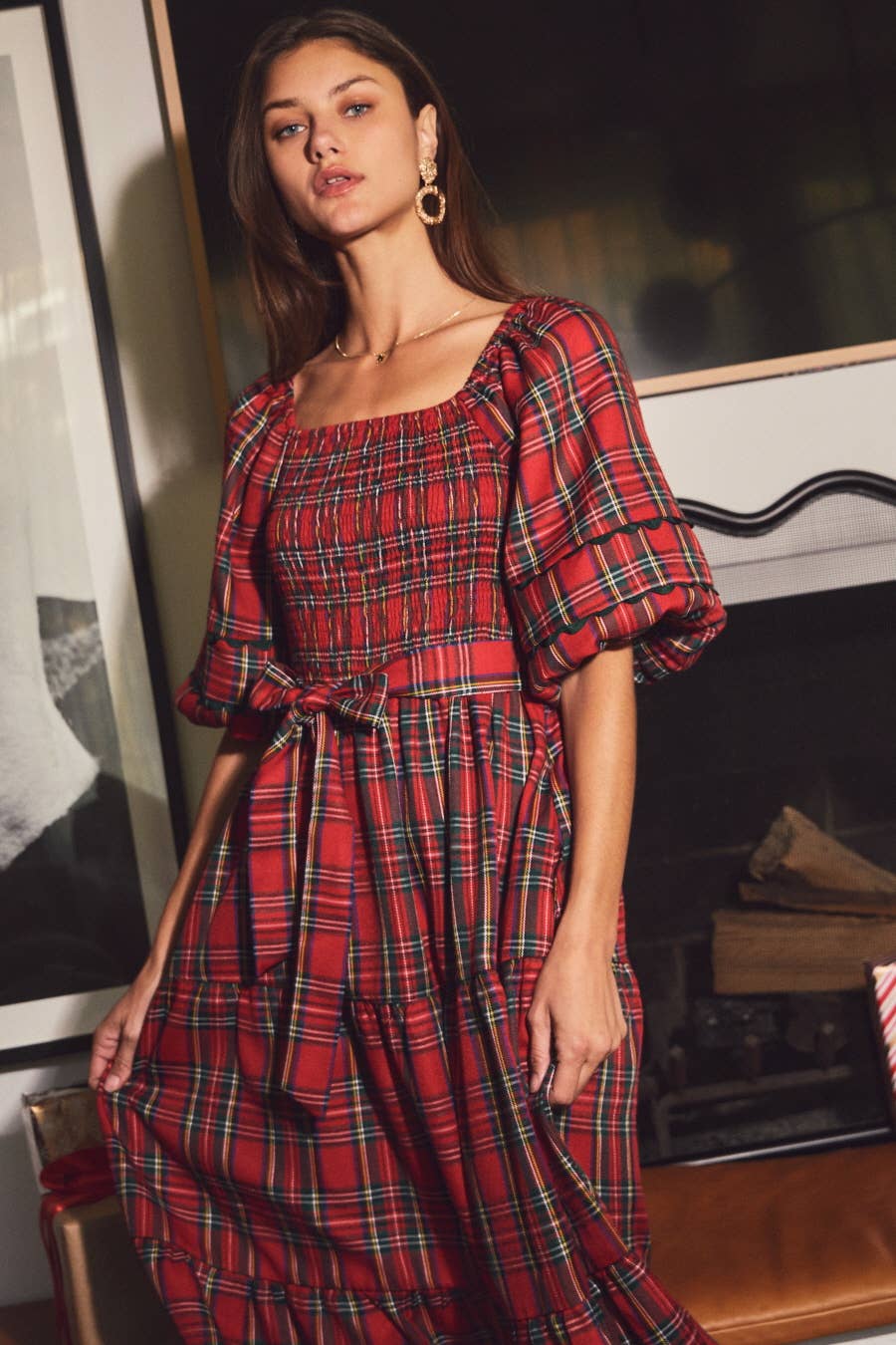Crimson Plaid Charm Dress