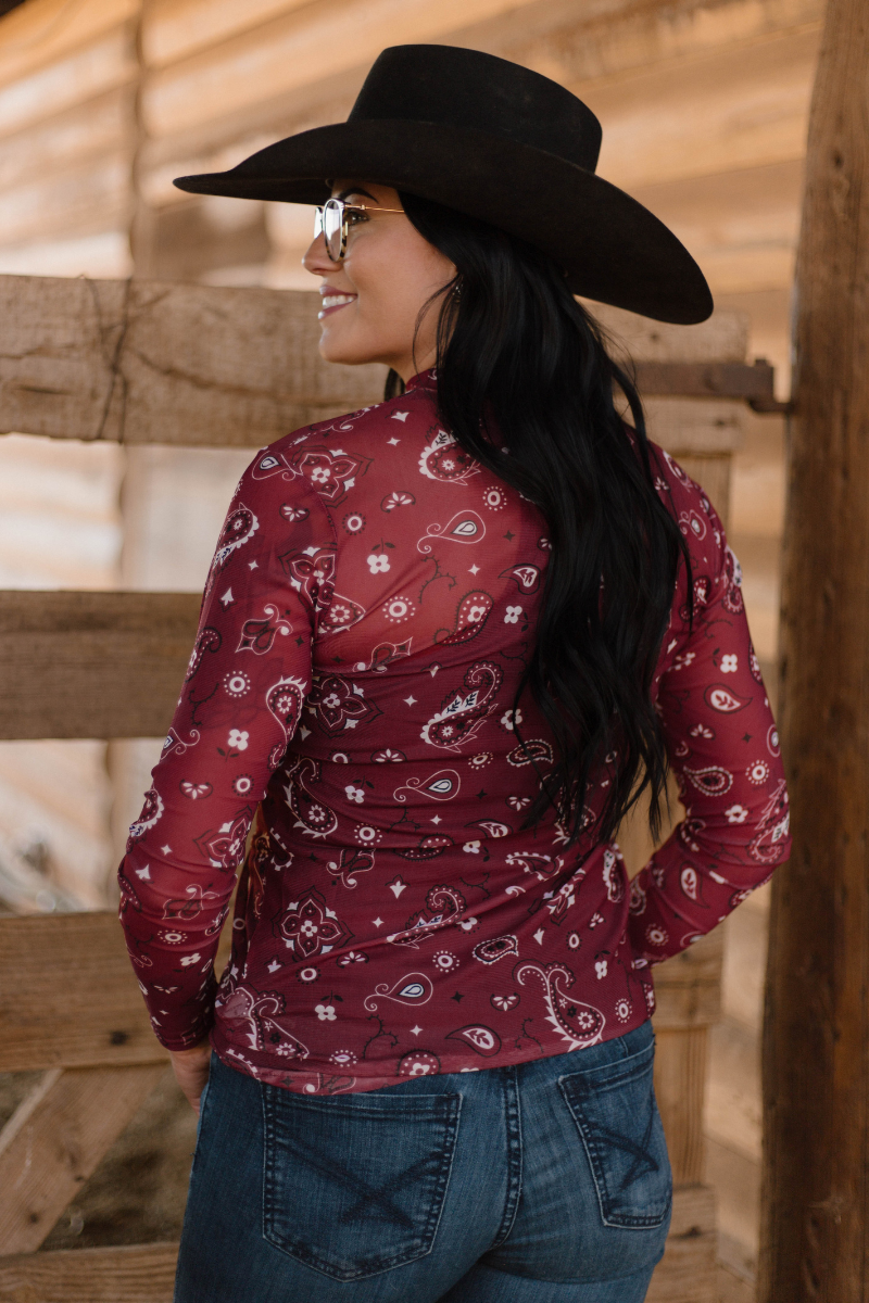 Bandana Babe Maroon Mesh Top