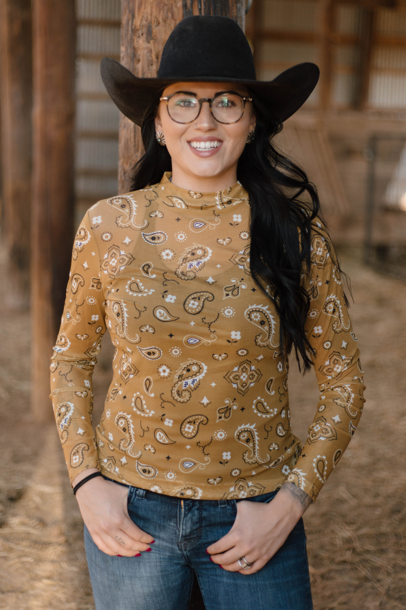 Bandana Babe Mustard Mesh Top