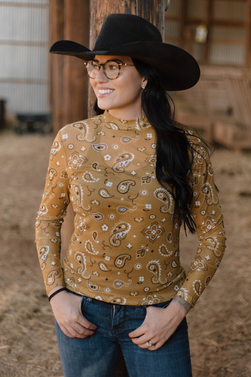 Bandana Babe Mustard Mesh Top