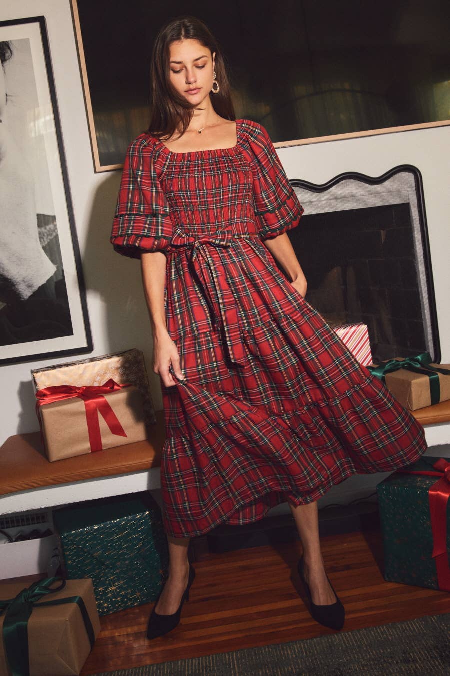 Crimson Plaid Charm Dress