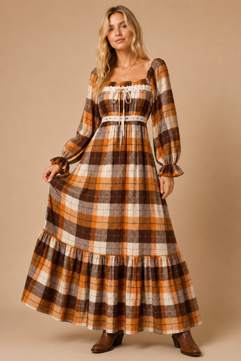 Harvest Plaid Maxi Dress
