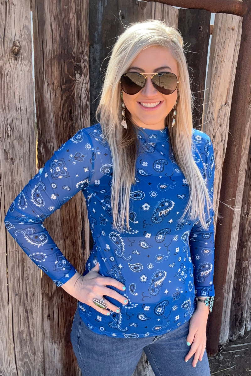 Bandana Babe Blue Mesh Top