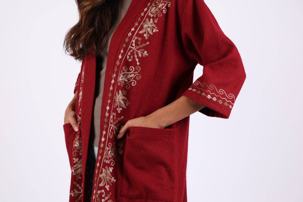 Embroidered Wool Red Maroon Jacket