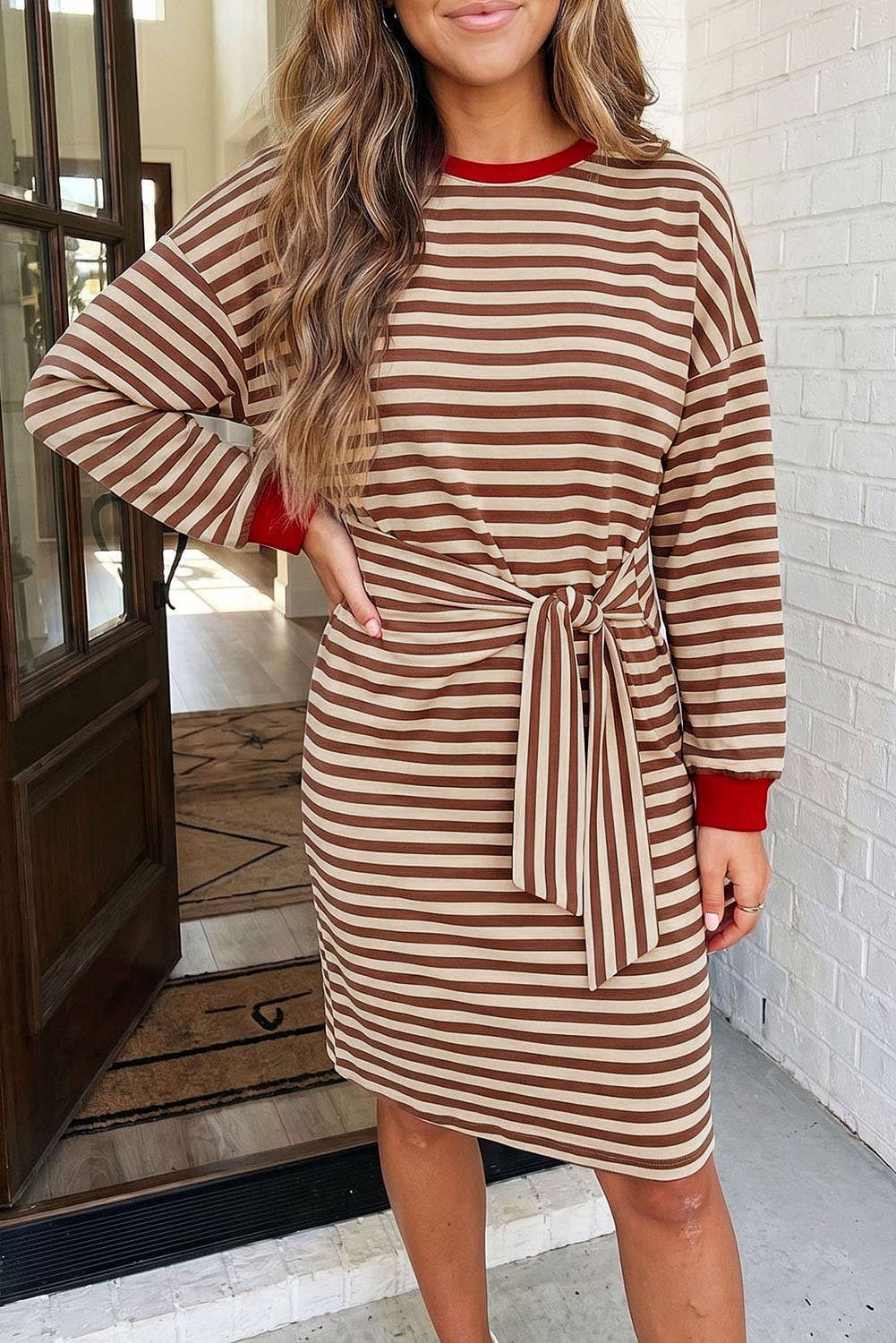 Cinnamon & Cheer Striped Tie-Waist Dress